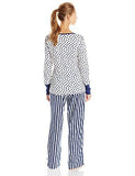 Packaged Rib Top With Flannel Pant Pajama Set Mad Hatter Stripe Navy Seals Large
