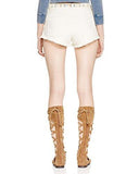 Embroidered Trim Button Fly Denim Shorts Ivory 30