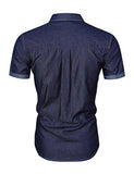MRWONDER CASUAL SLIM FIT BUTTON DOWN SHIRT SHORT SLEEVE DENIM SHIRTS WESTERN DARK BLUE XL