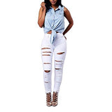 High Waist Knee Skinny Denim Distressed Ripped Boyfriend L White