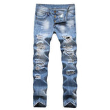 Liuhond Ripped Pants Slim Fit Light Blue Denim Holes Male Pants 36Wx33L Blue