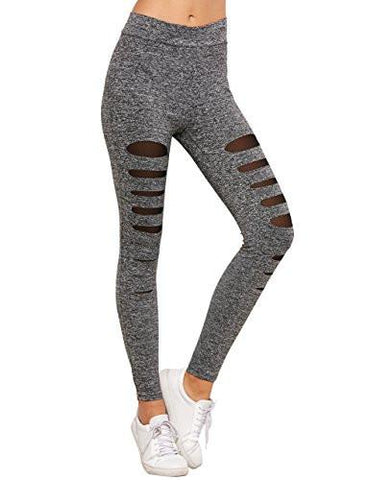 Legging Grey Knit Mesh Insert Ripped Tights Yoga Slim Pants S