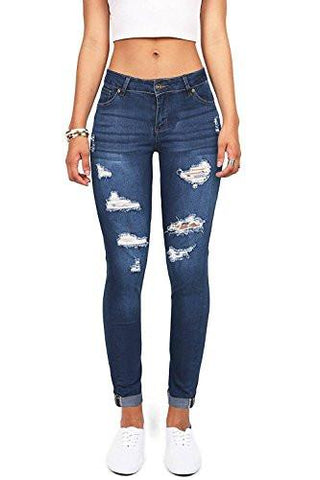 Wax Denim Juniors Distressed Slim Fit Stretchy Skinny 7 Medium Denim
