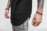 VITALY DESIGN ELONGATED CONTEMPORARY DOUBLE SCOOPED LONG TSHIRT L BLACK