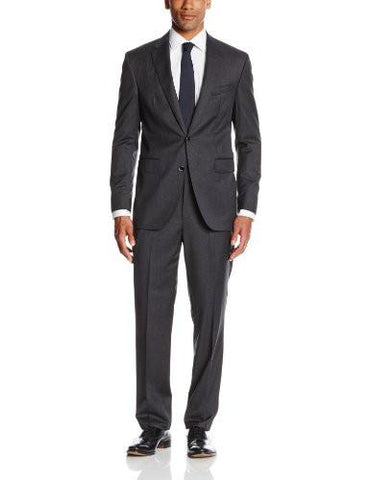 2 Button Side Vent Wool Suit With Flat Front Pant Charcoal 42 Long