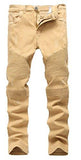 Men S Khaki Biker Moto Distressed Destroyed Fashion Skinny Slim Fit 336Khaki W32
