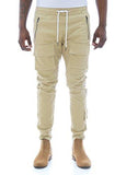 Slim Tapered Twill Cargo Jogger Pants With Zipperkhakis