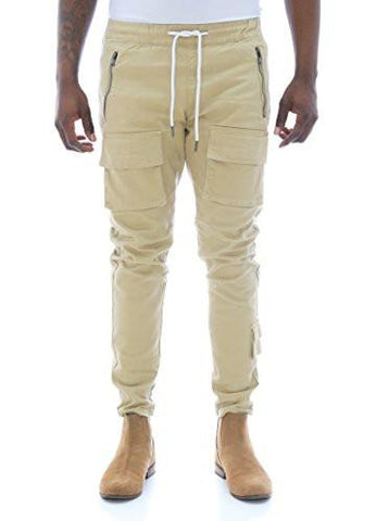 Slim Tapered Twill Cargo Jogger Pants With Zipperkhakis