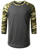 URBANCREWS Hipster Hip Hop Camouflage Pattern Ranglan Shirt CHARCOALCAMO S