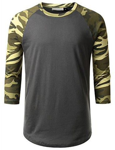 URBANCREWS Hipster Hip Hop Camouflage Pattern Ranglan Shirt CHARCOALCAMO S