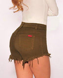 M2Mo Sexy High Waist Ripper Slim Denim Shorts Brown US L