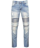 Premium Destroyed Slim Fit Moto Biker Pants 32 M. Blue