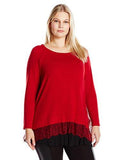 Plus Size Lace Inset Sweater Red 1X