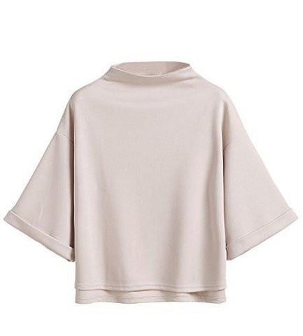 Sweatyrocks 34 Sleeve Mock Neck Dip Hem Classy Tshirt Tops Apricot