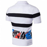 M2MO CASUAL SHORT SLEEVE STRIPE PRINT POLO SLIM TSHIRT WHITE US S
