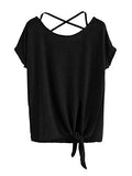 Sweatyrocks Short Sleeve Criss Cross Tie Up Casual Tshirt Blouse Tops #Black