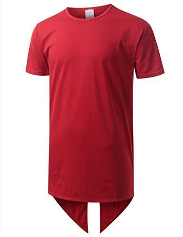 URBANCREWS Hipster Hip Hop Basic Fishtail Longline Tshirt RED XLARGE