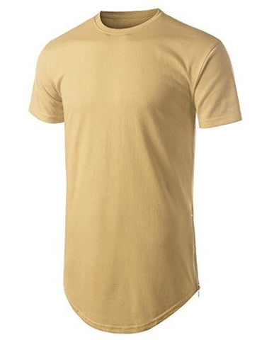 URBANCREWS Hipster Hip Hop Basic Longline Crewneck Tshirt KHAKI 2XL