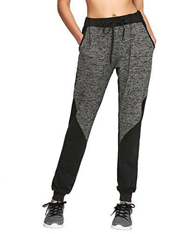 Sweatyrocks Pants Colorblcok Casual Tie Waist Yoga Jogger Pants Small Dark Gray+Black