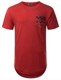 URBANCREWS Hipster Hip Hop Black Aztec Pocket Longline Tshirt RED S