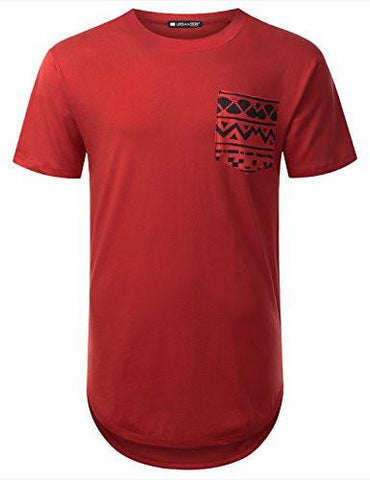 URBANCREWS Hipster Hip Hop Black Aztec Pocket Longline Tshirt RED S