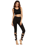 Legging Cutout Tie Cuff Slim Yoga Pants Jogger Workout Tights Black Small