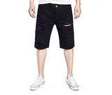 ELONGLIN DENIM SHORTS RIPPED JEAN ROLLED CUFF SHREDDED HOLES BLACK WAIST 34