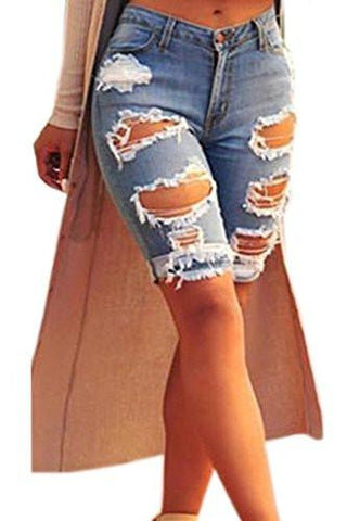 Dokotoo Casual Denim Destroyed Bermuda Shorts Large Blue