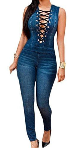 Lovaru Sleeveless Bodysuit Boyfriend Denim Romper Hole Jean Tank Jumpsuit XXLarge Blue1