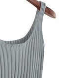 Ribbed Knit Crop Tank Top Spaghetti Strap Camisole Vest Tops Grey