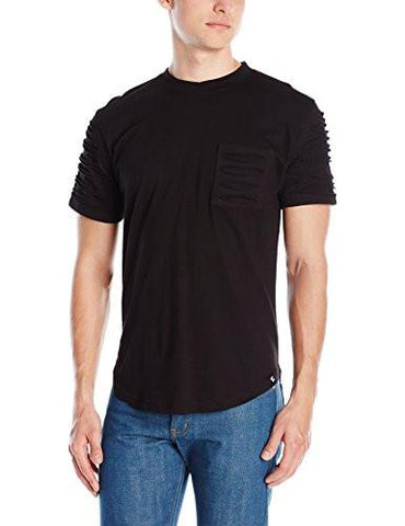 Short Scallop Tshirt With Ripped Details On Pocket And Sleeves Black 2Xl