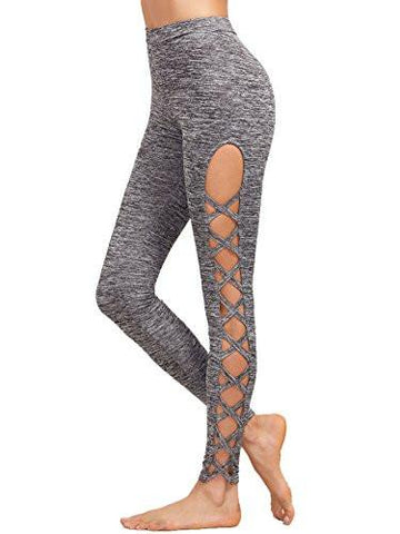 Leggings Yoga Workout Pants High Waist Cutout Tights Medium #1Grey