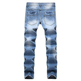 Liuhond Ripped Pants Slim Fit Light Blue Denim Holes Male Pants 36Wx33L Blue