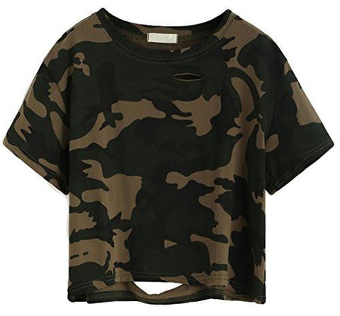 Sweatyrocks Tshirt Camo Print Distressed Crop Tshirt XSmallmall Camo#1Crop Top