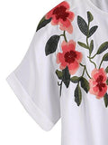 Sweatyrocks Causual SuMMer Tops Floral Embroidered Short Sleeve T Shirt Xl
