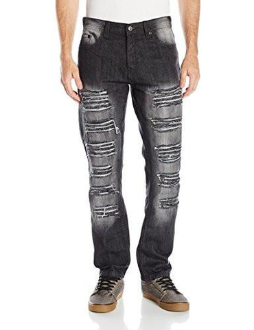 Denim Pants Long Destructed Ripped And Repaired In Washed Colors Black Sand 38X30