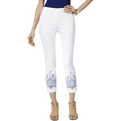 Lace Print Cropped Comfort Waist Casual Pants White 8