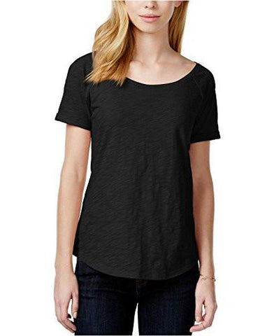 Maison Jules Scoop Neck CuffedSleeve TShirt Medium Deep Black