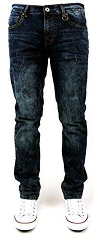 Distress Wash Tapered Slim Fit Stretch Dk Blue 32X32