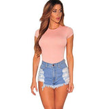Gbsell Fashion Hot Ripped High Waisted Denim Shorts Beach Pants Light Blue L