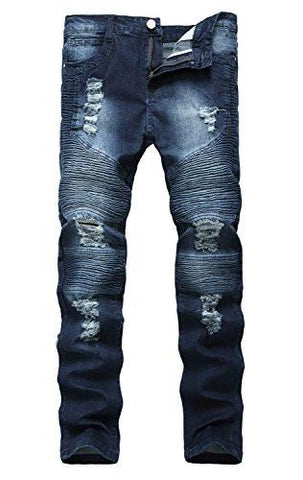 Men Ripped Slim Fit Straight Denim Vintage Style With Broken Holes