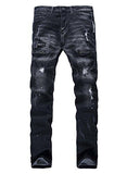 Men Zipper Deco Stretch With Broken Hole 34 Black