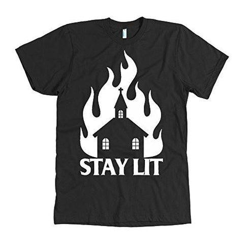 STAY LIT American Apparel Tshirt Burning Church Antireligion Unholy Atheist Tee