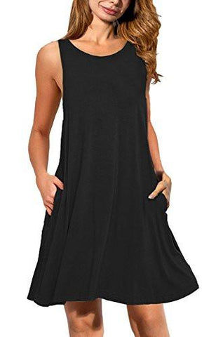Auselily SuMMer Sleeveless Pocket Casual Loose Tshirt Dress Tank Dresses