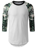 URBANCREWS Hipster Hip Hop Camo Pattern Raglan Baseball Shirt WHITE M