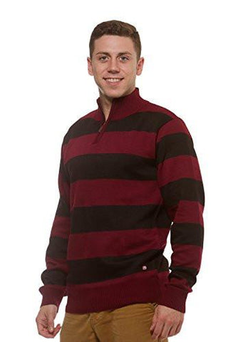 Ecko Unltd Rugby Striped Quarter Zip Long Sleeve Sweater Burgundy L