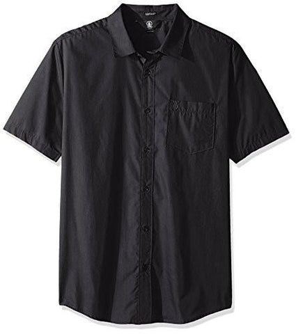 Everett Solid Woven Short Sleeve Shirt Asphalt Black Medium