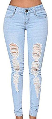 Blue Denim Stretch Destroy Skinny Ripped Distressed Pants