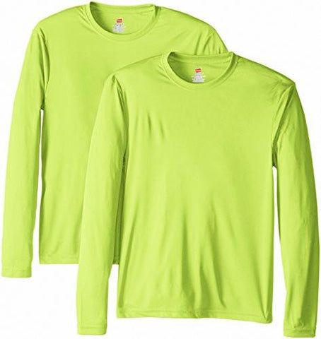 HANES LONG SLEEVE COOL DRI TSHIRT UPF 50+ SAFETY GREEN MEDIUM PACK OF 2
