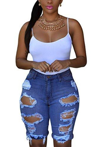 Dokotoo Casual Denim Destroyed Bermuda Shorts Large Denim
